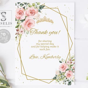 EDITABLE Thank you Card Quinceanera, Watercolor Blush Pink Flower Theme, Corjl Template, Instant download, Printable SU022A