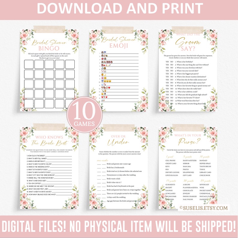 Printable Bridal Shower Game Pack Set of 10 Instant Etsy Canada