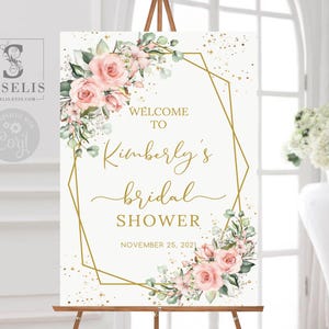EDITABLE Welcome sign, Blush Pink Flowers, Bridal Shower, Quinceañera, Sweet 16, Instant Download, Printable Signage, Corjl Template, SU022