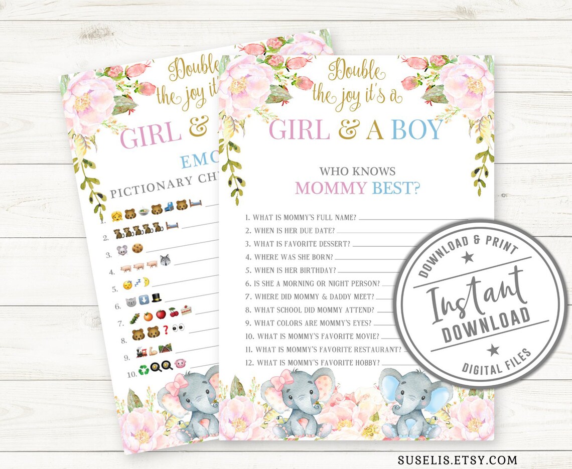 Printable Twins Baby Shower Game Bundle 8 Games Baby Girl | Etsy