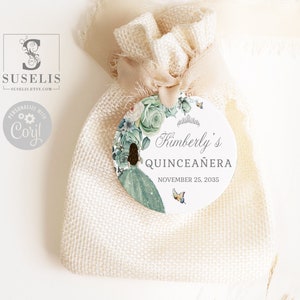 Editable Quinceanera Tag Template, Thank You, Sage Green, Gift tag, Mis Quince, Sweet Sixteen, Sweet 16, Printable, Instant Download, QU204