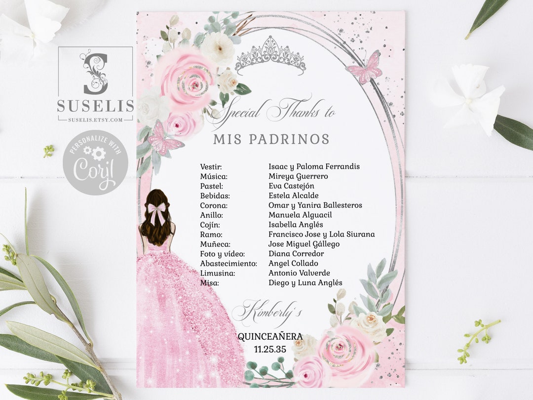 EDITABLE TEMPLATE Lista De Padrinos, Special Thanks List of Godparents