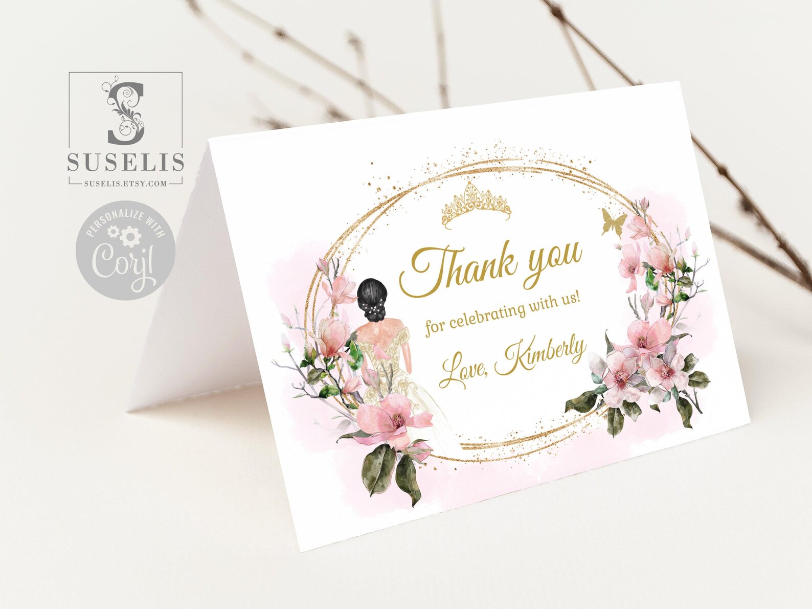 Thanks Fg Editable Thank You Card, Folded, Blush Pink Magnolia, Wedding ...