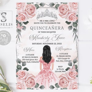 EDITABLE Quinceanera Invitation Template, Blush Flowers, Butterfly, Sweet 16, Mis Quince, 15th Birthday, Printable, Instant Download, QU173