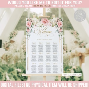 EDITABLE Seating Chart, Table Plan, Blush Pink Floral, Find your seat Sign, Corjl Template, Instant download, Printable, SU029