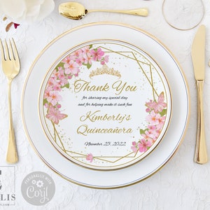 EDITABLE Template Thank you Charger Plate Insert, Quinceanera, Sakura Cherry Blossom, Mis Quince, 15th Birthday, Printable Instant, QU141
