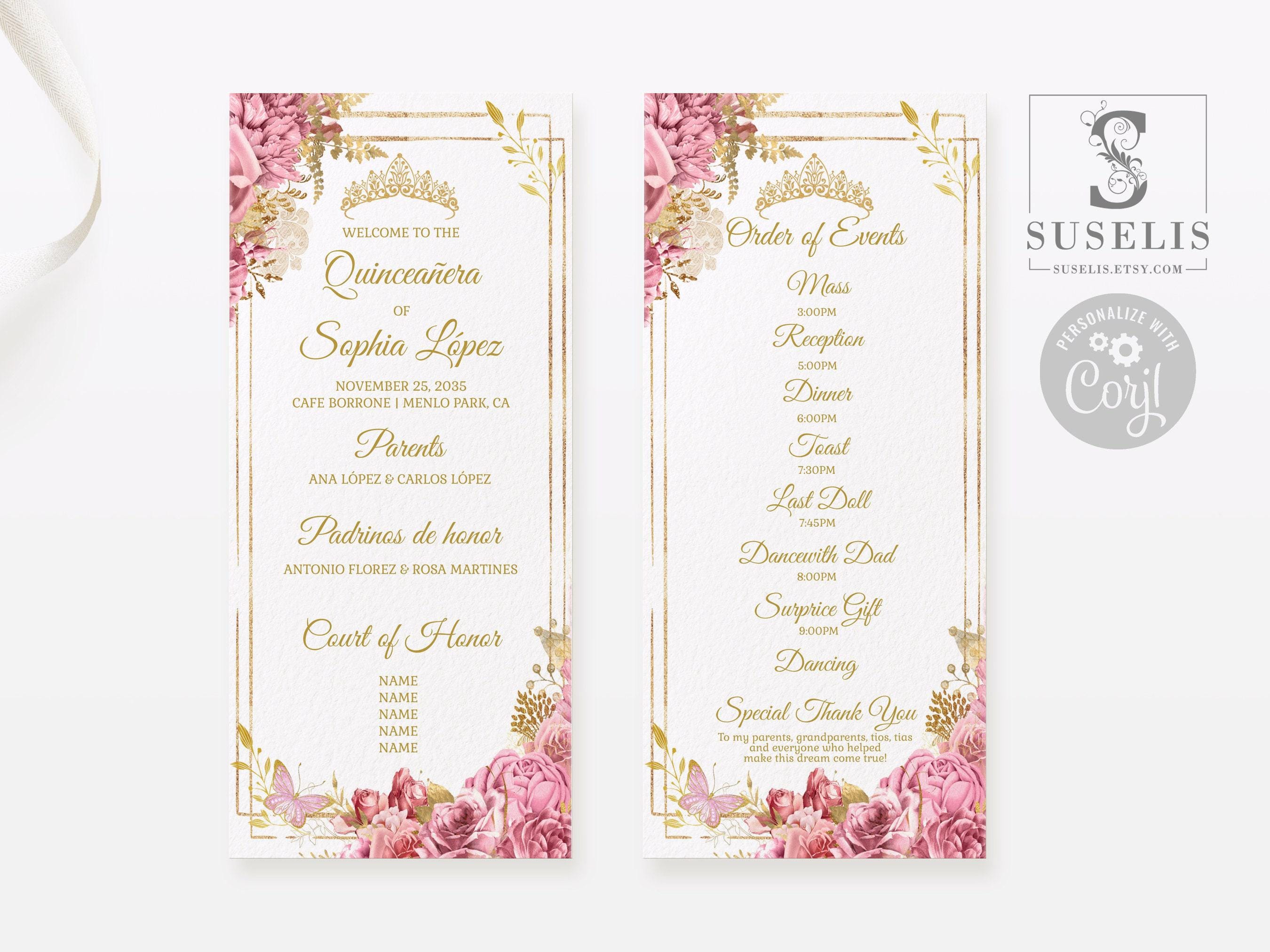 Sweet 16 Program Example EDITABLE Program Template, Quinceañera, 15th Birthday Program, Sweet 16 ...