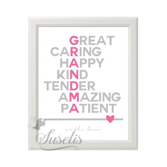 Items similar to Acronym Grandma Print, Gift for Grandmother, Christmas