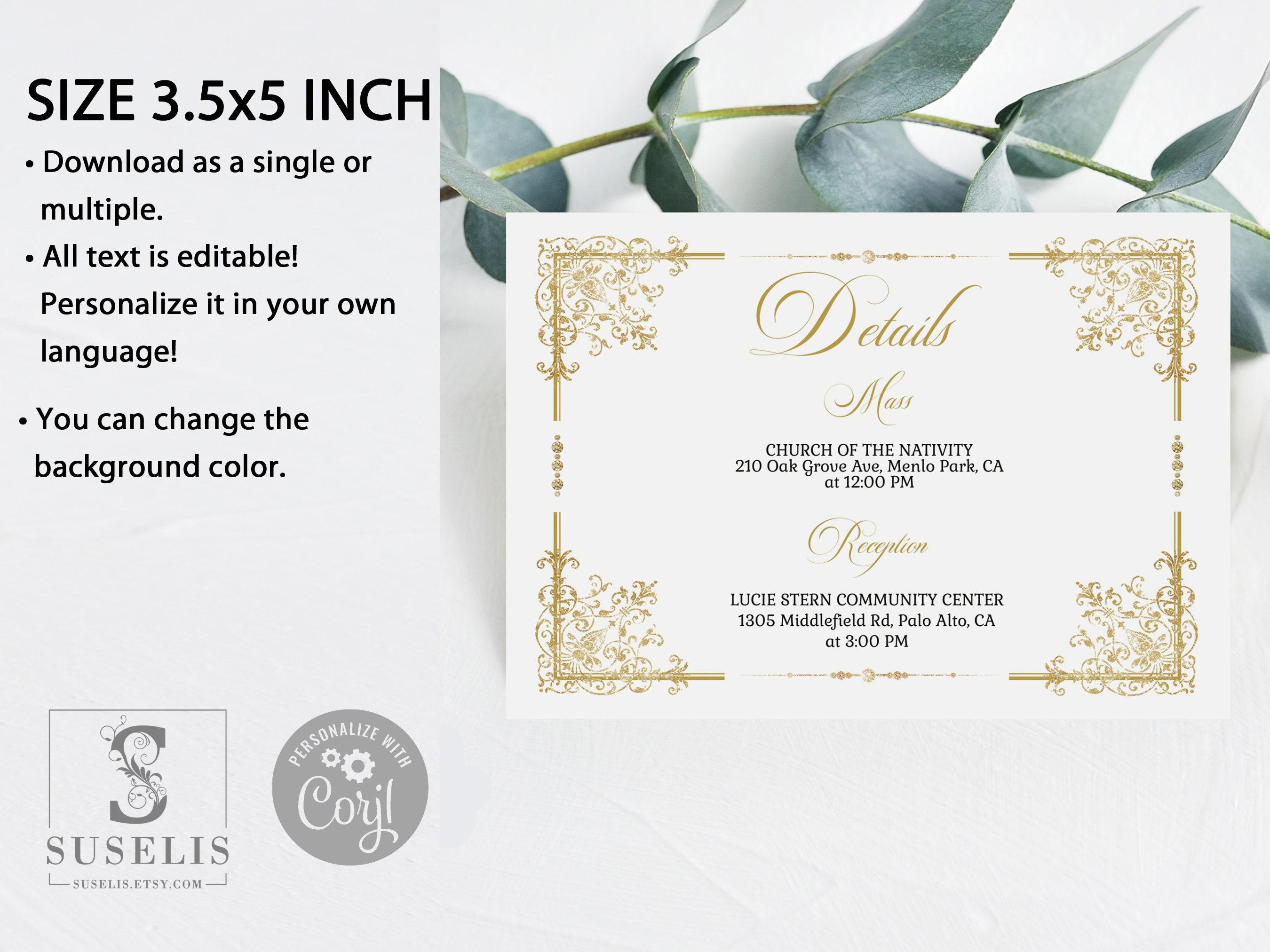 Editable Template Details Card, Enclosure, Gold Ornaments, Swirls, Mis ...