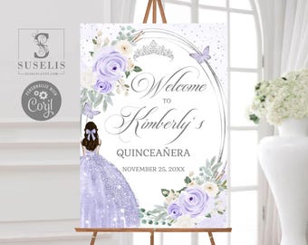 EDITABLE Quinceañera Welcome Sign Template, Purple Lavender Flowers, Sweet Sixteen, Sweet 16, Mis Quince, Printable, Instant Download,QU210D