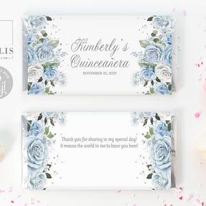 EDITABLE Chocolate Wrapper Template, Quinceañera Baby Blue Candy Bar, Mis Quince, Sweet 16, Wedding, Party Favors, Instant Download, QU181