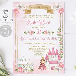 EDITABLE Template Princess Tea Party Birthday Invitation, Princess Castle Invite, Instant Download, Printable card, Digital, 10-225