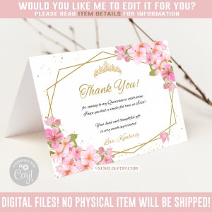 Editable Thank you Card, Folded, Sakura Cherry Blossom, Butterfly, Mis Quince Anos, 15th Birthday, Corjl Template, Instant Download, QU141