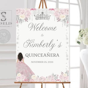 EDITABLE Quinceañera Welcome Sign Template, Blush Pink Flowers, Sweet Sixteen, Sweet 16, Signage, Poster, Mis Quince, Instant Download QU183