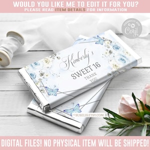 EDITABLE Sweet 16 Chocolate Wrapper, Candy Bar, Sweet Sixteen, 16th Birthday, Party Favors, Digital Corjl Template, Instant Download SW16019