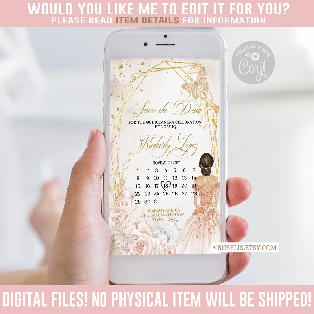 Editable Save the Date Evite Calendar Text Invite Peach Etsy