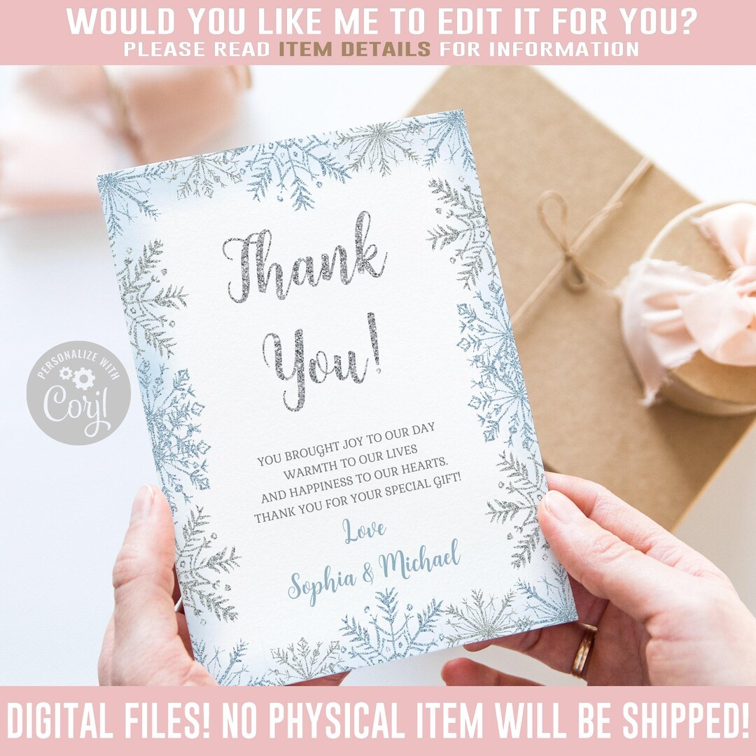 Winter Wonderland Thank You Card Snowflake Baby Shower Template BS155 ...