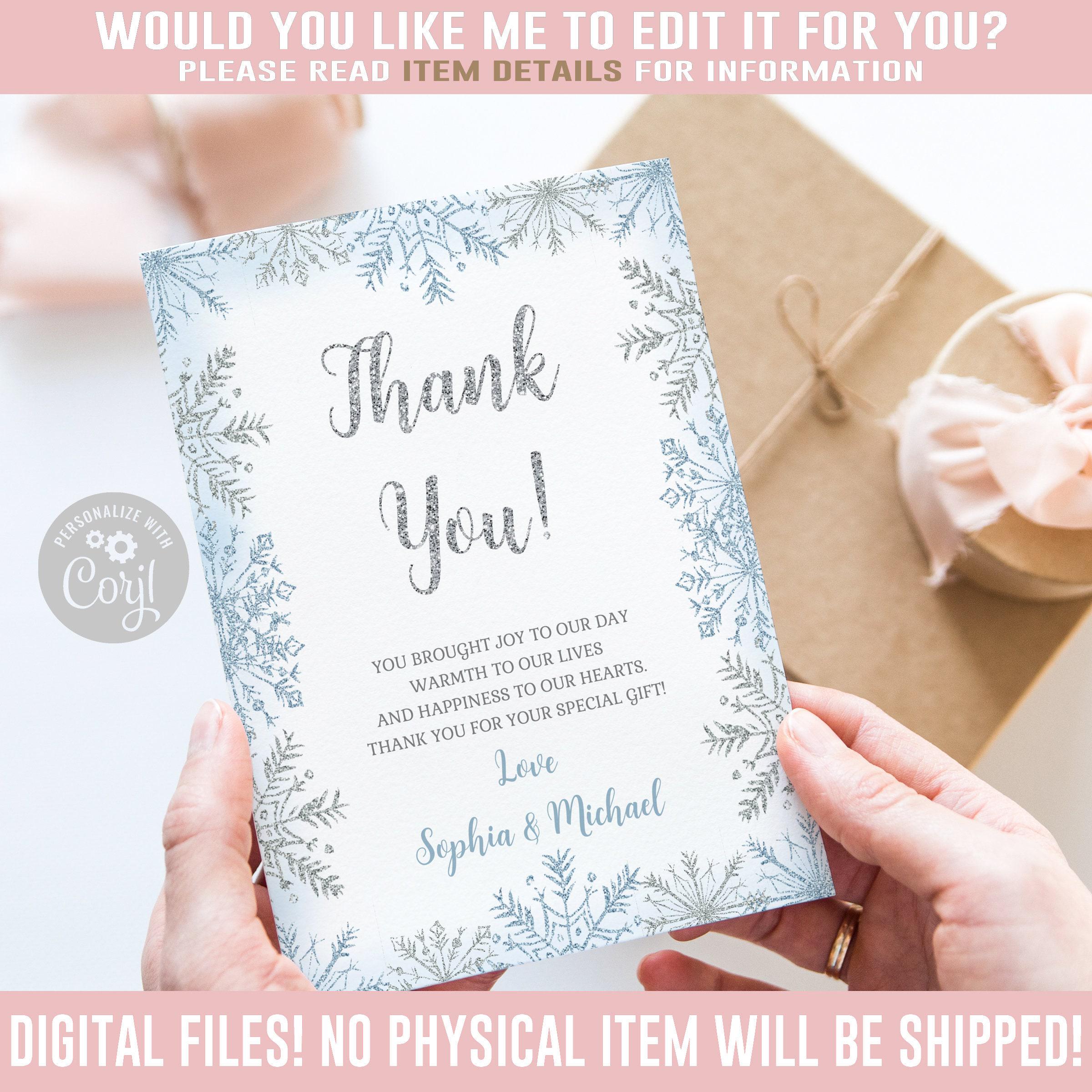 Winter Wonderland Thank You Card Snowflake Baby Shower Template BS155 ...