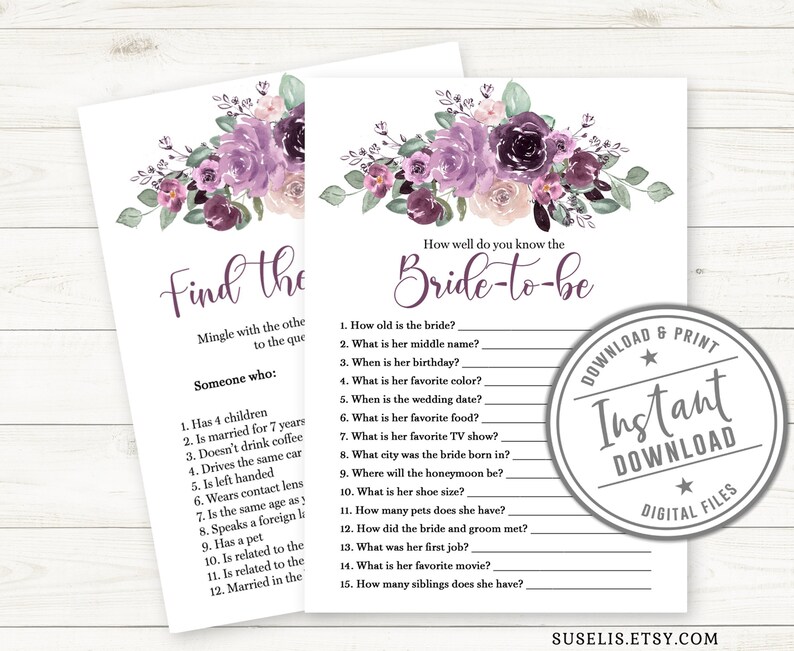 Printable Bridal Shower Game Pack Set of 8 Instant Etsy