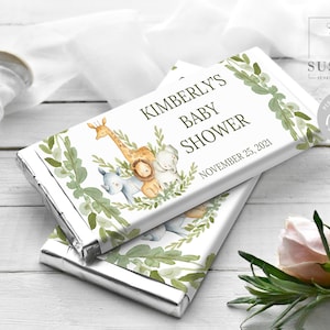 EDITABLE Chocolate Wrapper, Jungle Animals, Baby Shower, Candy Bar, Party Favors, Corjl Template, Instant Download, Digital file, BS252