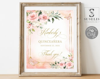 EDITABLE Quinceanera Gift Card Box Sign Template, Blush Flowers, Sweet 16, 15th Birthday, Mis Quince, Printable, Instant Download, QU054B