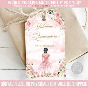 Editable Quinceanera Favor Tag, Corjl Template, Blush Pink, Gift tag, Mis Quince Anos, 15th Birthday, Butterfly, Instant Download, QU084