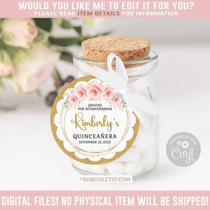 Editable Quinceanera Scalloped Tag, Thank You, Blush Gold Gift Favor Tag, Mis Quince 15th Birthday Corjl Template, Instant Download QU166