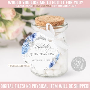 Editable Quinceanera Tag, Thank You, Baby Blue, Gift tag, Mis Quince Anos, 15th Birthday, Butterfly, Corjl Template, Instant Download QU121D