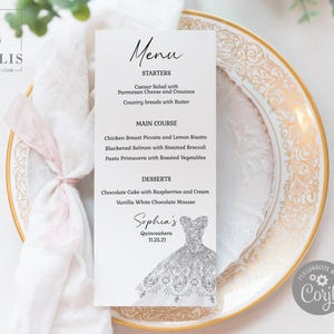 EDITABLE Menu Template, Silver White, Quinceanera, Sweet 16, Reception Menu, Mis Quince, 15th Birthday, Printable, Instant Download, QU007