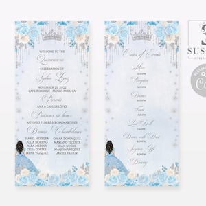 EDITABLE Program Template Quinceañera, Blue Flowers, Butterfly, Order of service, Ceremony, 15th Birthday, Sweet 16, Printable Instant QU183