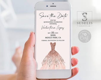 Blush Pink Quinceañera Save the Date Evite Template QU007A