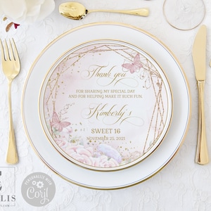 EDITABLE Charger Plate Insert, Sweet Sixteen, Blush Pink Floral, Butterfly, Sweet 16, 16th Birthday, Instant Download, Template, SW16023