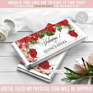 EDITABLE Western Quinceañera Chocolate Wrapper, Red Rose, Candy Bar, 15th Birthday, Party Favors, Corjl Template, Instant Download, QU080