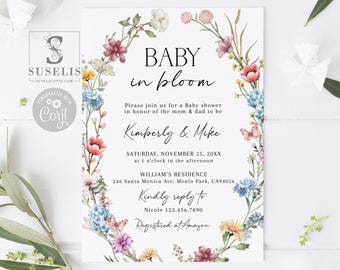 EDITABLE Template Wildflower Baby Shower Invitation, Baby in Bloom, Spring Flower, Instant Download, Printable, Digital File, SU059