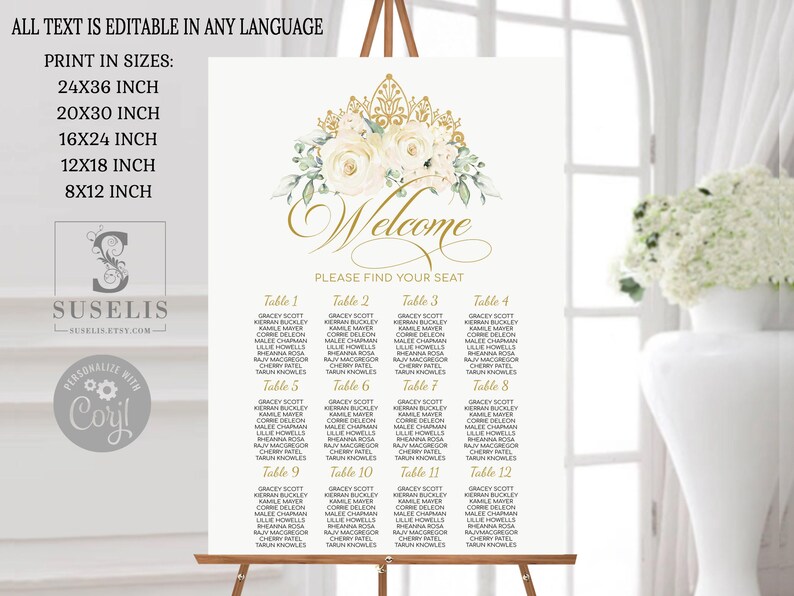 EDITABLE Seating Plan Sign Template, Table Plan, Seating Chart, White ...