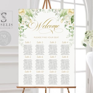 EDITABLE Quinceañera Seating Chart, Template, Table Plan, White Flowers, Find your seat Sign, Sweet 16, Printable, Instant download, QU005