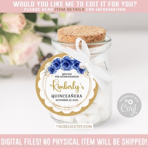 Editable Quinceanera Scalloped Tag, Thank You, Royal Blue, Gift Favor Tag, Mis Quince 15th Birthday Corjl Template, Instant Download QU166