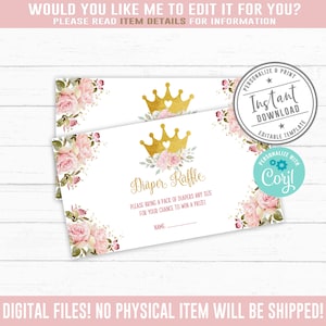 EDITABLE Princess Diaper Raffle Tickets, Blush Pink, Diaper Raffle Card, Girl Shower, Insert Card, Bring a Pack of Diapers, DIGITAL BS237