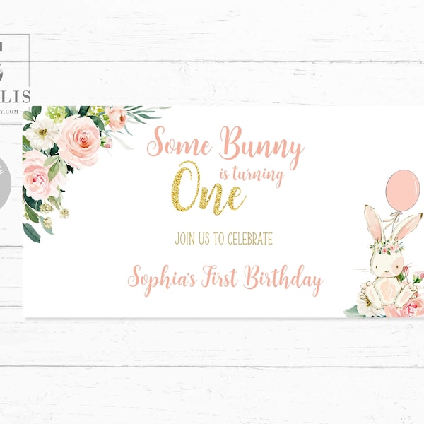 EDITABLE Facebook Event Cover Template, Some Bunny, Blush Pink Flowers, FB Invitation, Birthday, Instant Download, Diy, Digital, 10-148