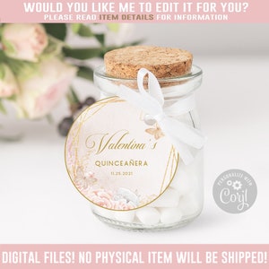Editable Quinceanera Tag, Thank You, Peach Champagne Gift tag, Mis Quince, 15th Birthday, Butterfly, Corjl Template, Instant Download QU069B