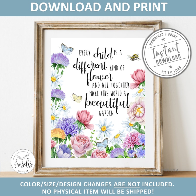 Printable Every Child is a Different Kind of Flower Sign Etsy