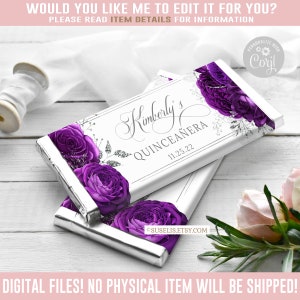 EDITABLE Quinceañera Chocolate Wrapper, Candy Bar, Mis Quince, 15th Birthday, Party Favors, Corjl Template, Instant Download Digital, QU121F