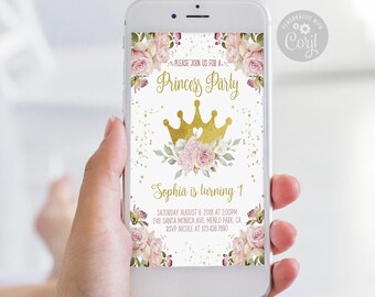 EDITABLE Evite Princess Electronic Birthday Invitation, Corjl Template, Instant, iPhone, SMS, Email, E-vite Smartphone, Blush Pink 10-093