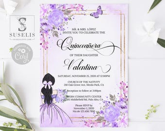 Editable Quinceañera Invitation, Blush Purple (Instant Download) QU058