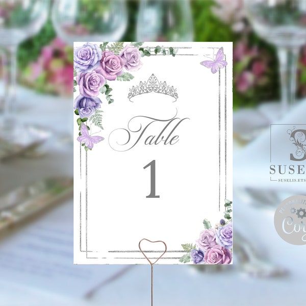 EDITABLE Table Numbers Template, Lavender Purple Flowers, Quinceanera, Sweet Sixteen, Sweet 16, Wedding, Printable Instant Download, QU111