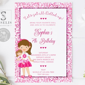 EDITABLE Baby Doll Birthday Invitation Template, Pink Dolly Invite, Party Invite, Printable Card, Digital files, Instant Download, 10-070