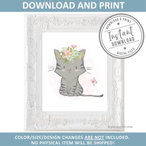 https://www.etsy.com/de/listing/621666604/printable-garderobe-katzen-drucke, Illustration, 4er Set, Tierschilder, Aquarell Kätzchen Schmetterling Blumen, Mädchen Poster, Geschenk Kinder, Wandkunst, DIGITAL Bild 4