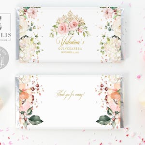 EDITABLE Quinceañera Chocolate Wrapper Template, Candy Bar Wrap, Mis Quince, Sweet Sixteen, Party Favors, Printable Instant Download, QU021 Bild 1