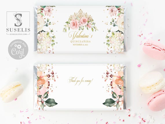 EDITABLE Quinceañera Chocolate Wrapper Template, Candy Bar Wrap, Mis Quince, Sweet Sixteen, Party Favors, Printable Instant Download, QU021