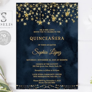 EDITABLE Starry Night Quinceanera Invitation Template, Blue Under the Stars, Mis Quince, Sweet 16, Printable, Instant Download QU103 image 1